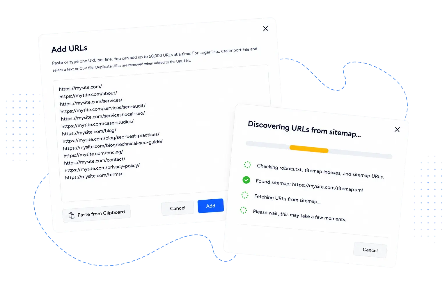 Sitemap URL checker discovering URLs from an XML sitemap in URL Verifier Pro